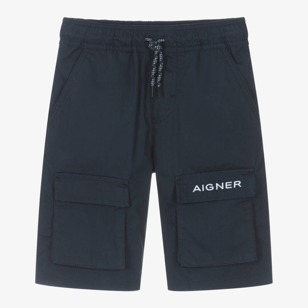 AIGNER-Boys Navy Blue Cotton Poplin Drawstring Shorts | Childrensalon