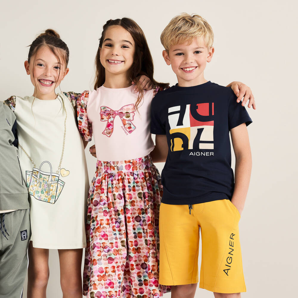 AIGNER-Boys Navy Blue & Mustard Yellow Cotton Shorts Set | Childrensalon