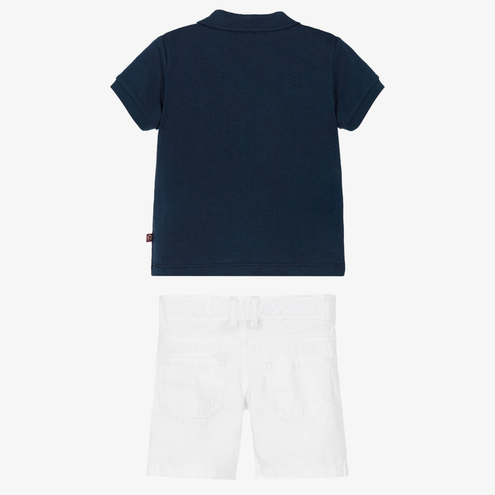 AIGNER-Boys Navy Blue Polo Shirt & Ivory Cotton Shorts Set | Childrensalon