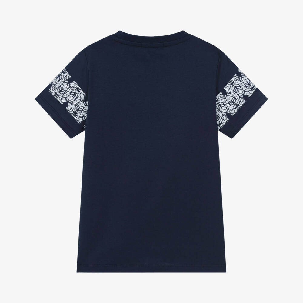 AIGNER-Boys Navy Blue & White Logo Cotton Jersey T-Shirt | Childrensalon