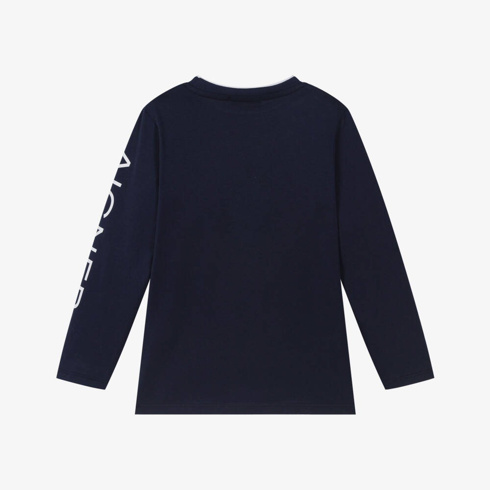 AIGNER-تيشيرت بشعار قطن لون كحلي وأبيض للأولاد  | Childrensalon