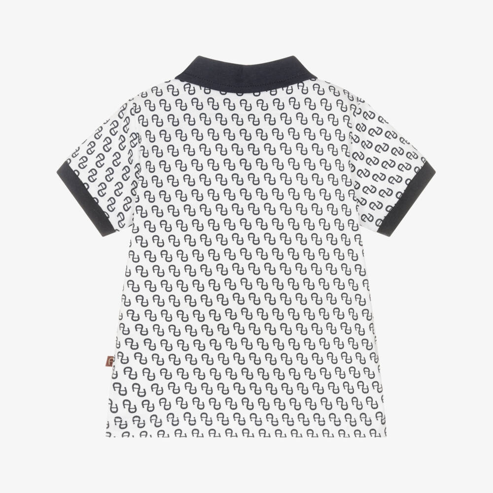 AIGNER-Boys Navy Blue & White Logo Pattern Polo Shirt | Childrensalon
