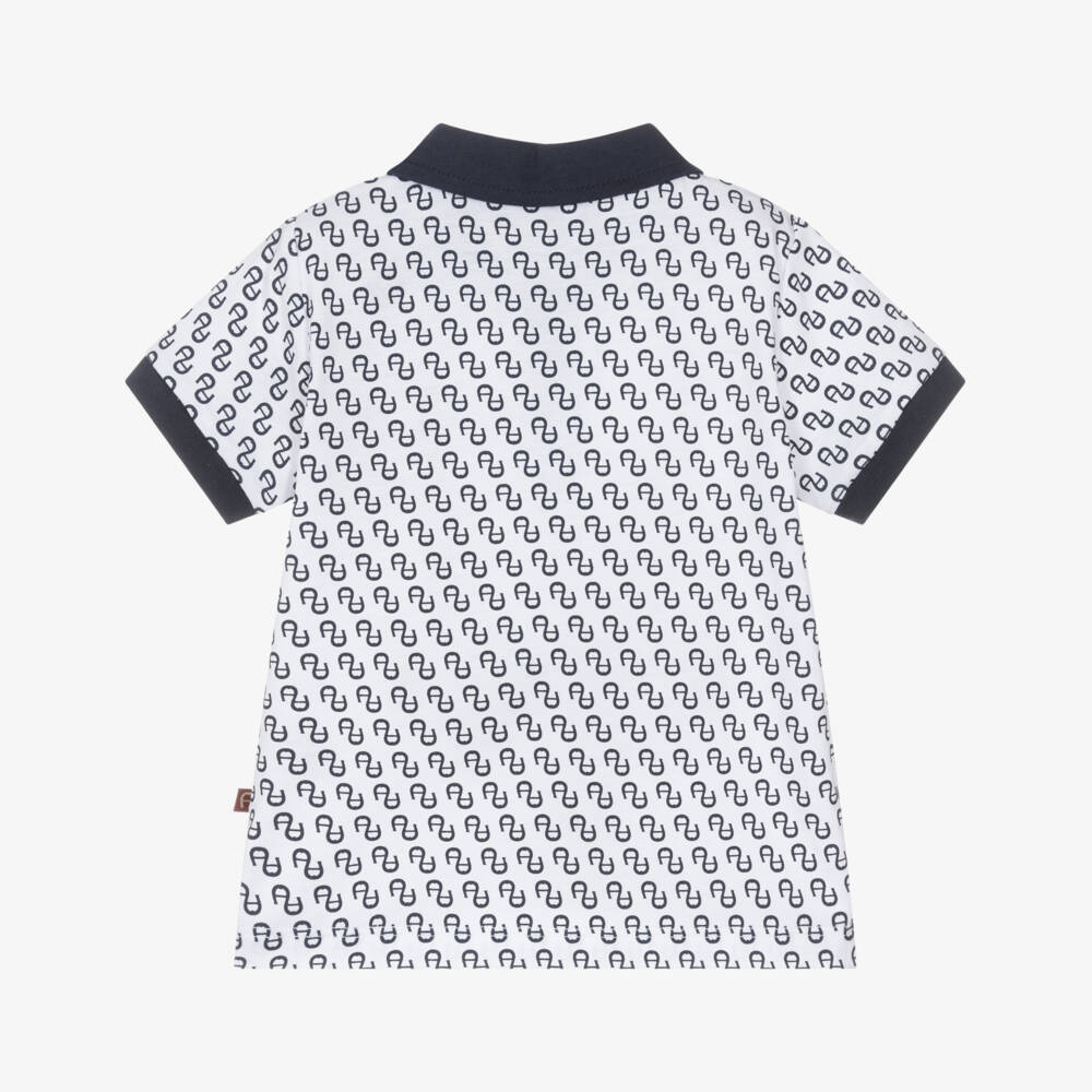 AIGNER-Boys Navy Blue & White Logo Pattern Polo Shirt | Childrensalon