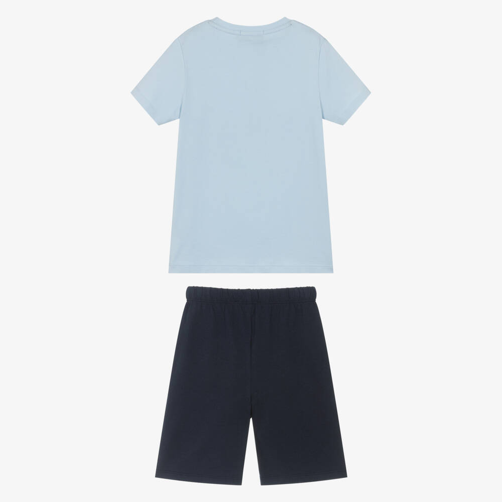 AIGNER-Boys Navy & Pale Blue Short Pyjamas with Graphic Logo | Childrensalon