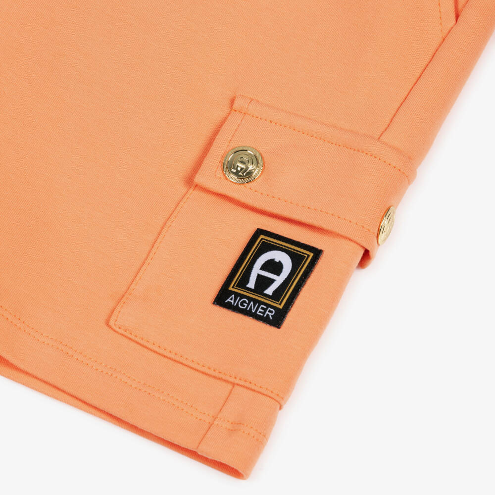 AIGNER- Boys Orange Cotton Jersey Cargo Shorts | Childrensalon