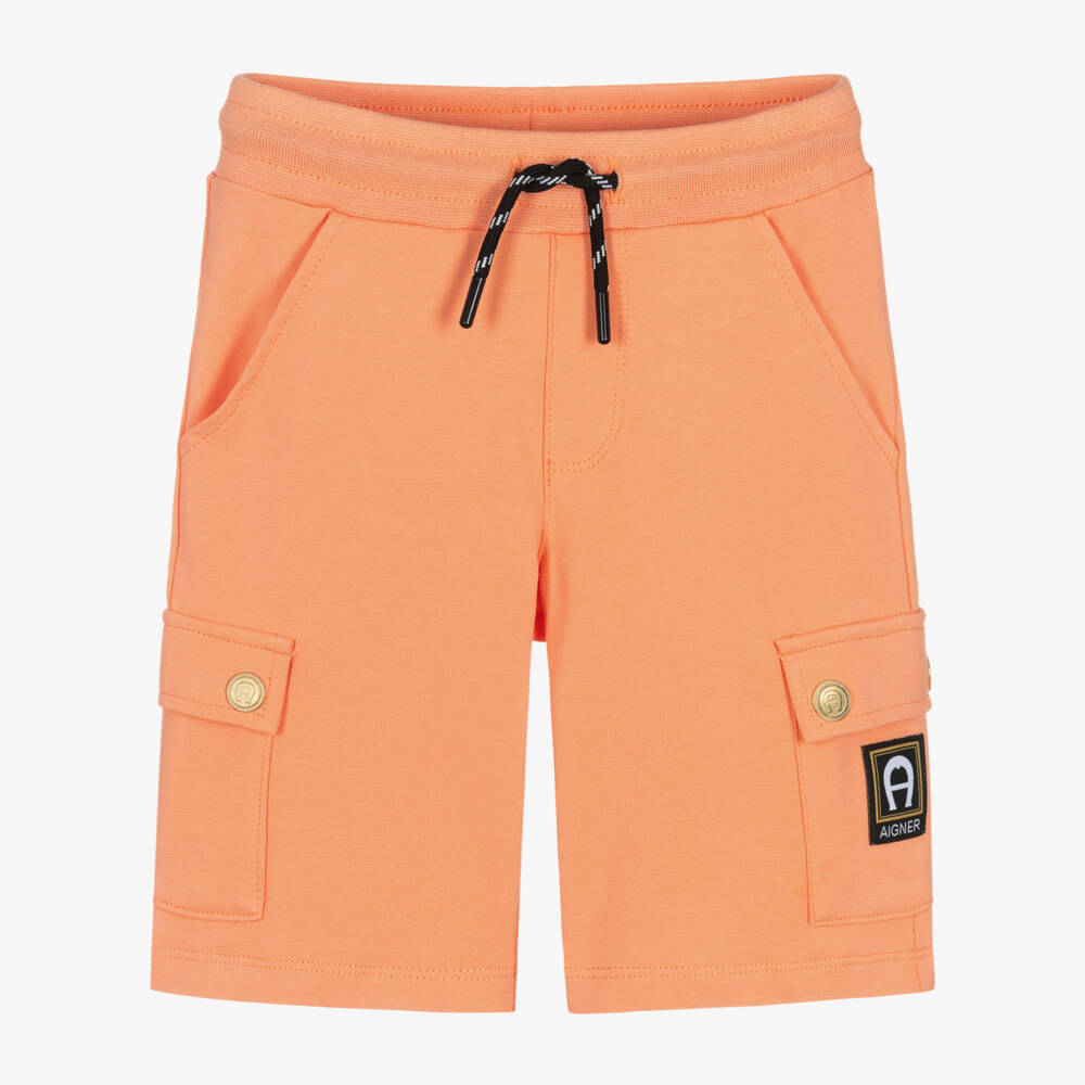 AIGNER- Boys Orange Cotton Jersey Cargo Shorts | Childrensalon