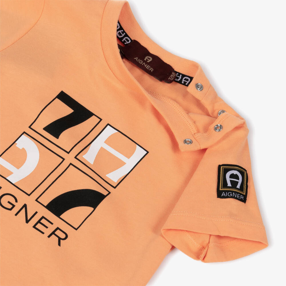 AIGNER-تيشيرت قطن بشعار الماركة لون برتقالي للأولاد | Childrensalon