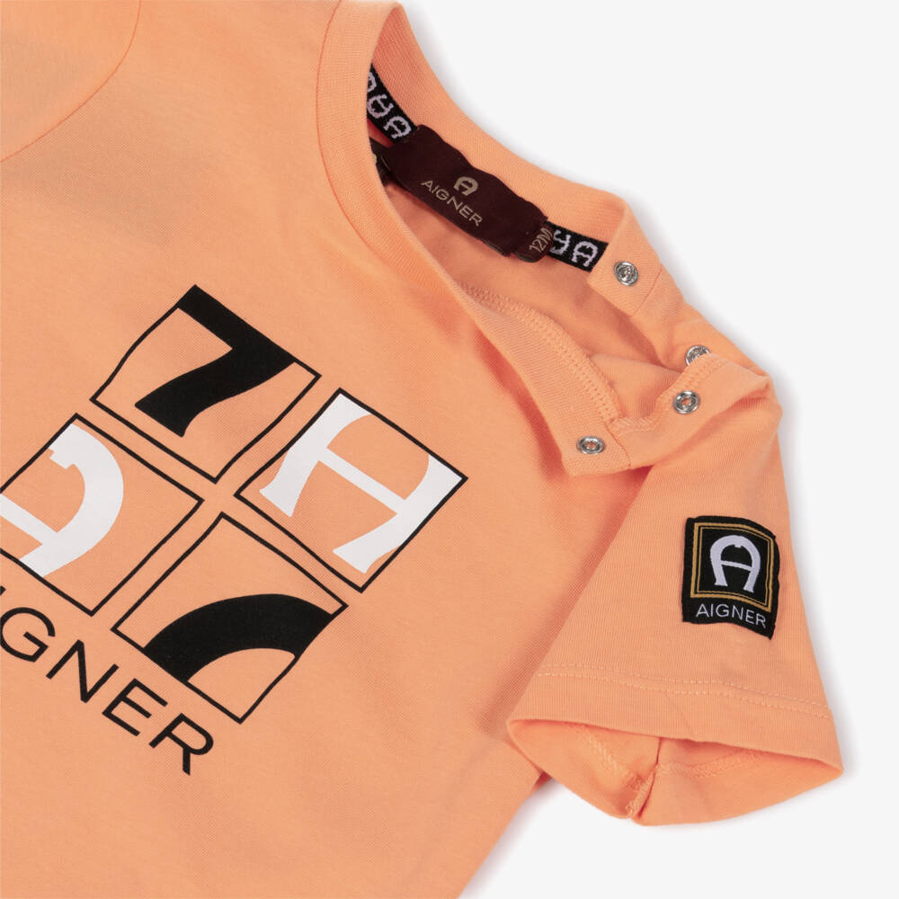 AIGNER-Футболка оранжевая хлопковая с абстрактным логотипом для мальчиков | Childrensalon
