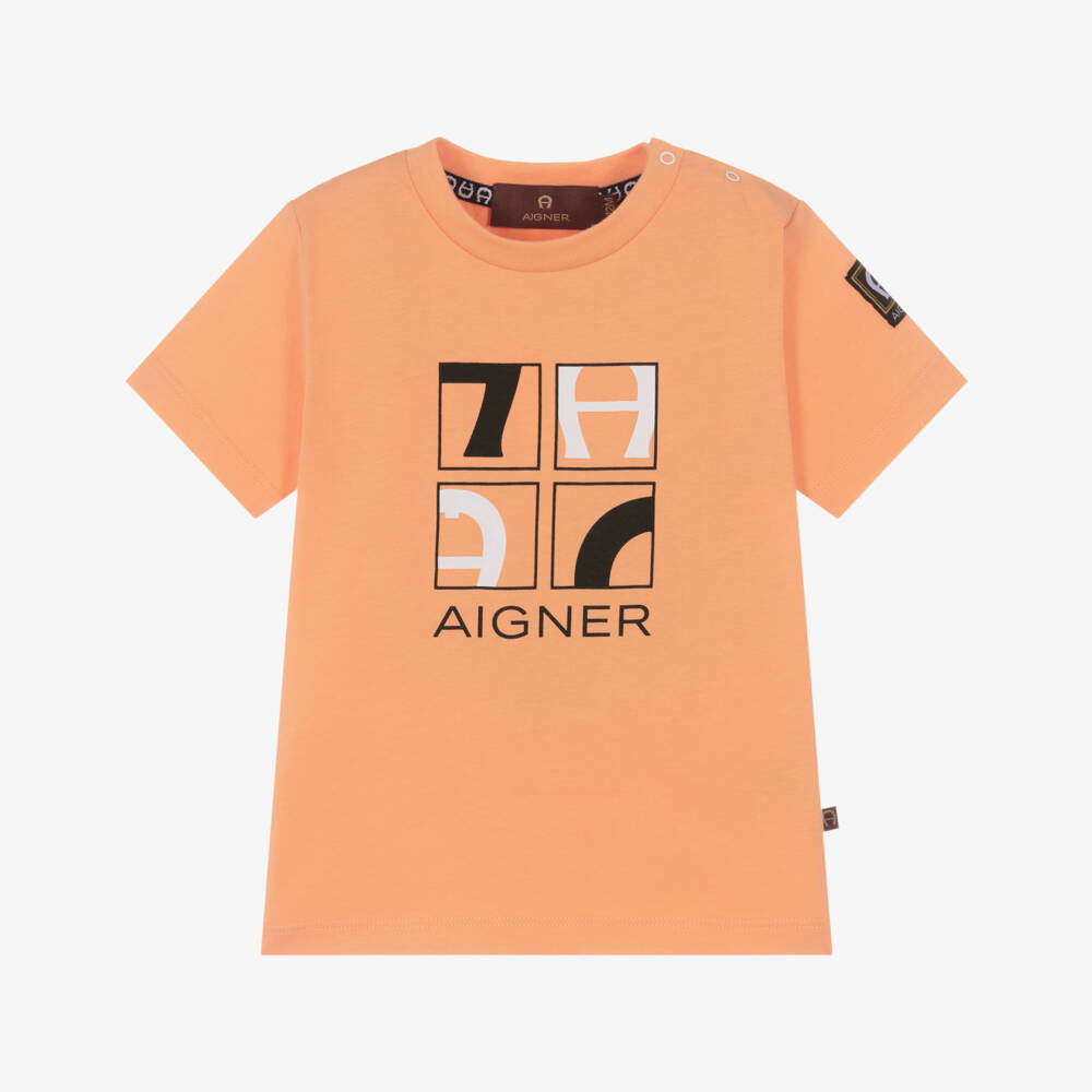 AIGNER-تيشيرت قطن بشعار الماركة لون برتقالي للأولاد | Childrensalon