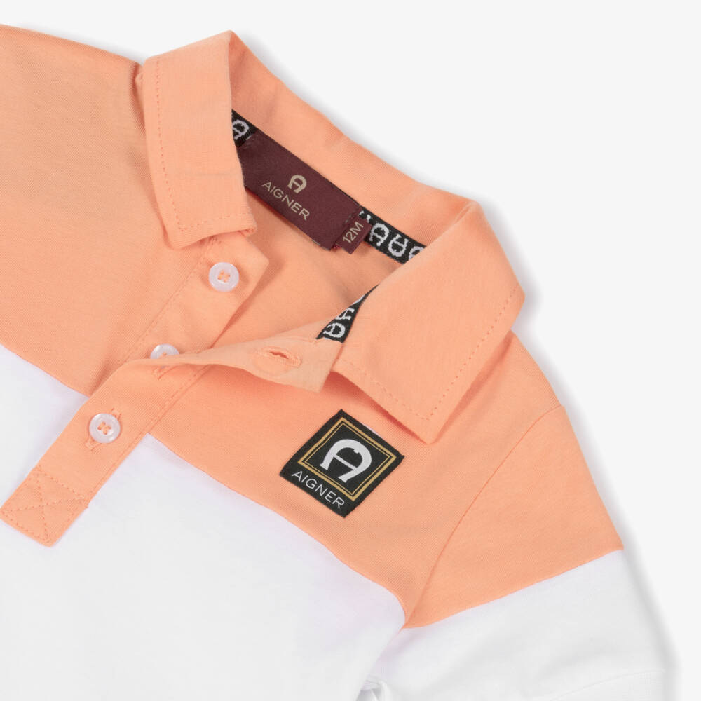 AIGNER-Boys Orange & White Cotton Jersey Polo Shirt | Childrensalon