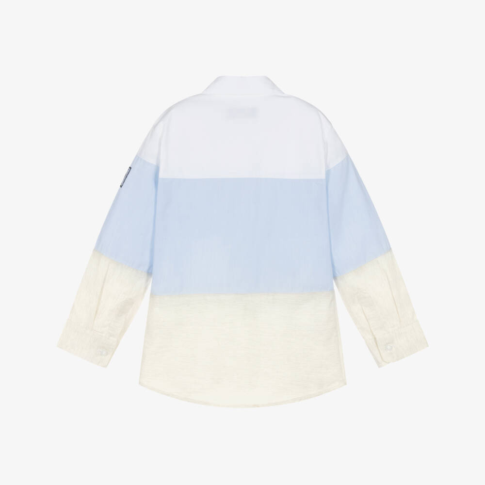 AIGNER-Рубашка голубая с цветоблоком из хлопка для мальчиков | Childrensalon