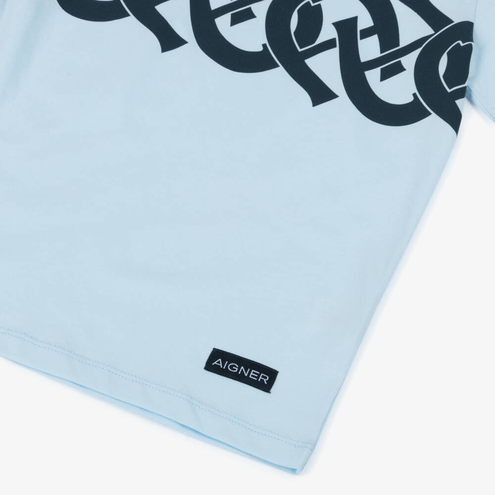 AIGNER-Boys Pale Blue Cotton Crew Neck T-Shirt  | Childrensalon