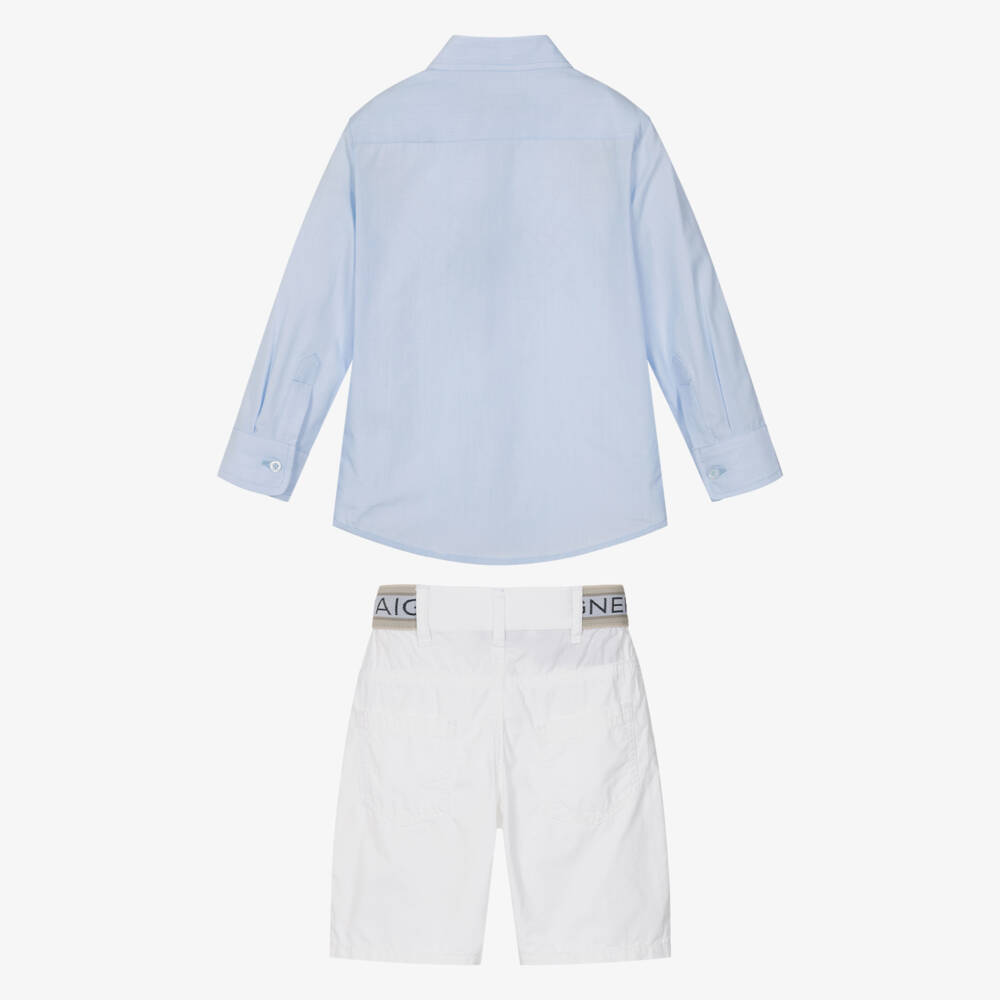 AIGNER-Boys Pale Blue & White Cotton Short Set | Childrensalon