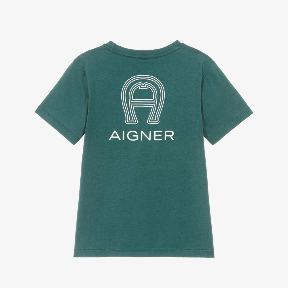 AIGNER-Boys Teal Green Cotton Logo T-Shirt | Childrensalon