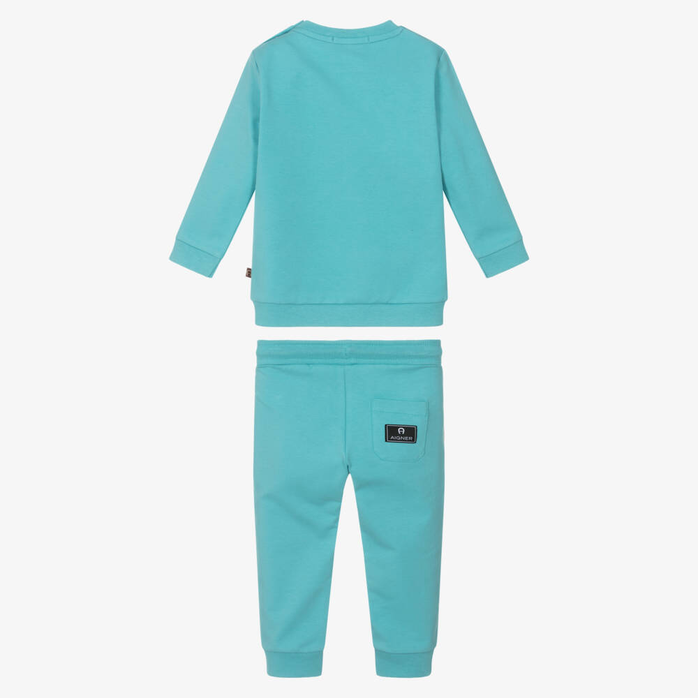 AIGNER-Boys Turquoise Blue Cotton Tracksuit | Childrensalon