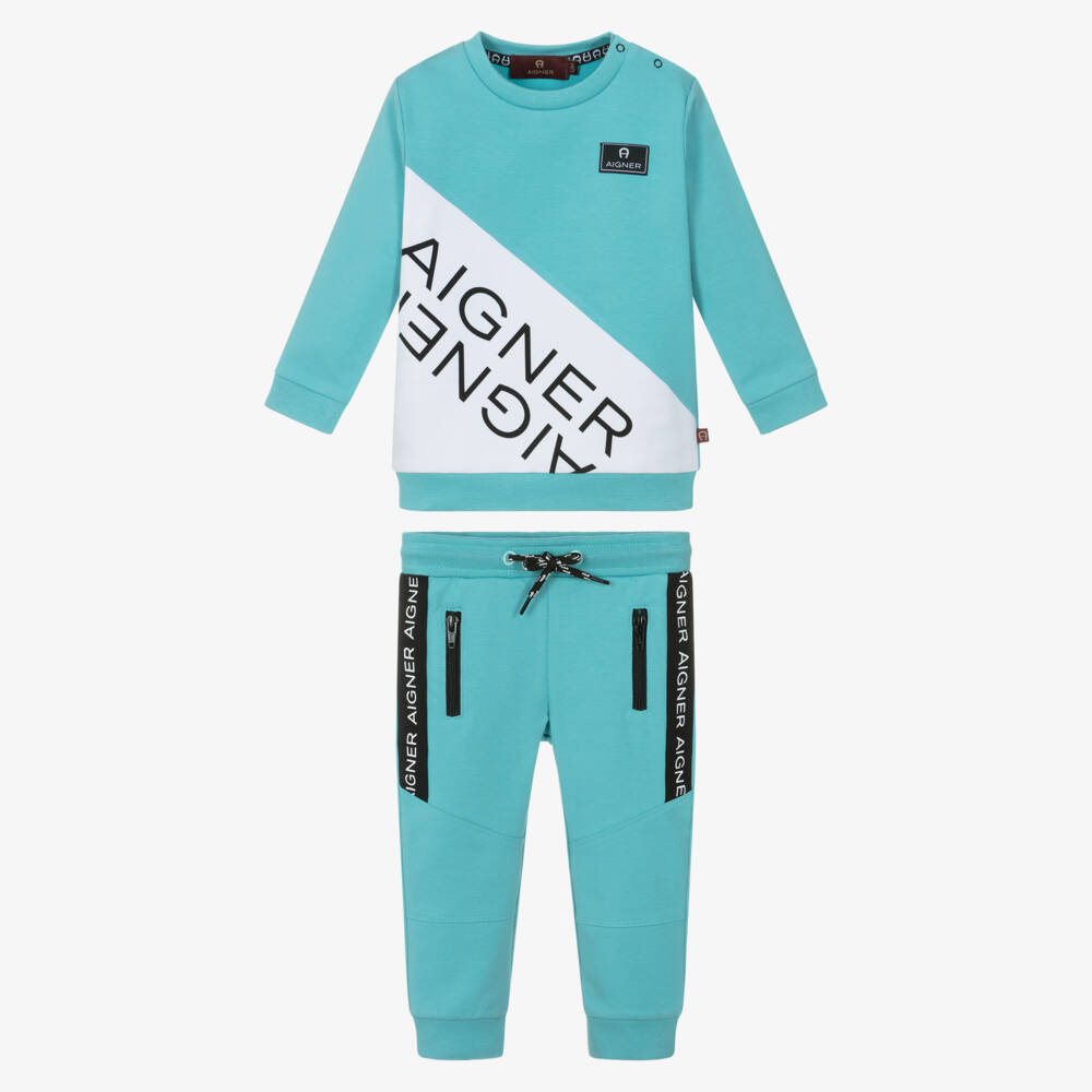 AIGNER-Boys Turquoise Blue Cotton Tracksuit | Childrensalon