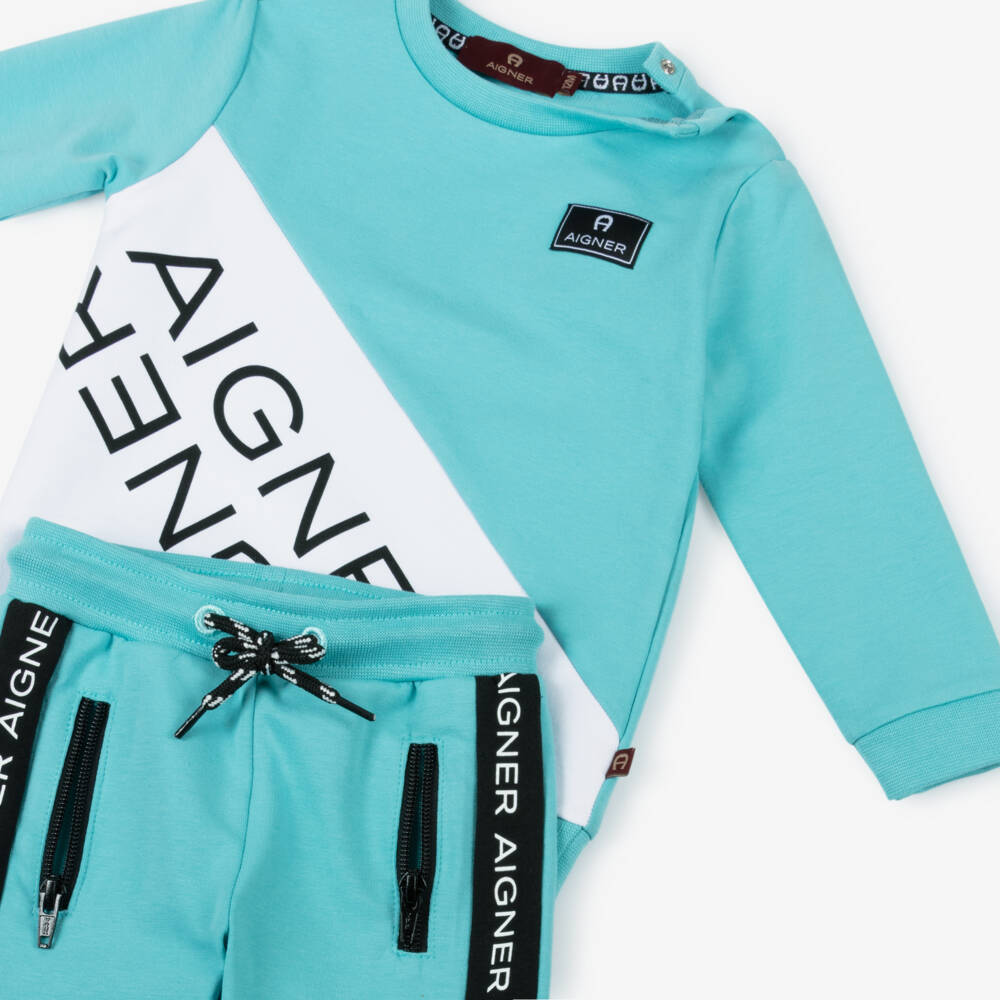 AIGNER-Boys Turquoise Blue Cotton Tracksuit | Childrensalon