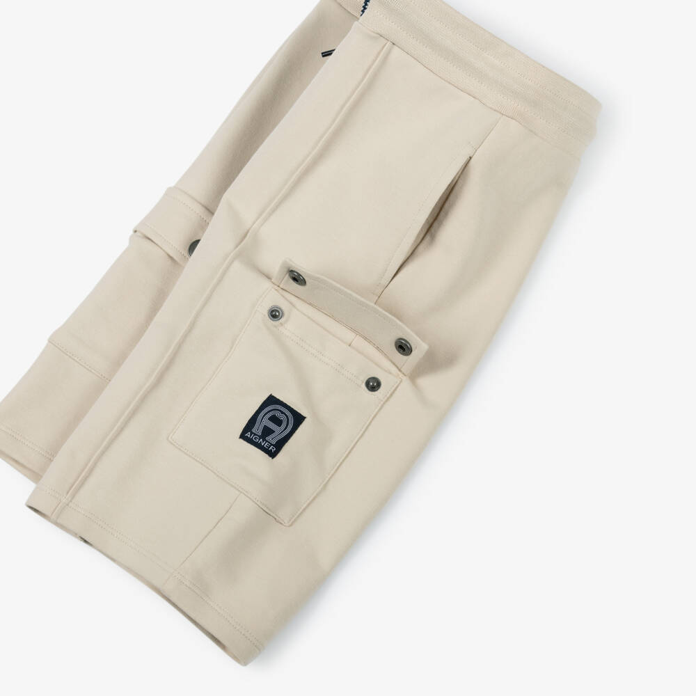 AIGNER-Boys White & Beige Cotton Cargo Shorts Set | Childrensalon