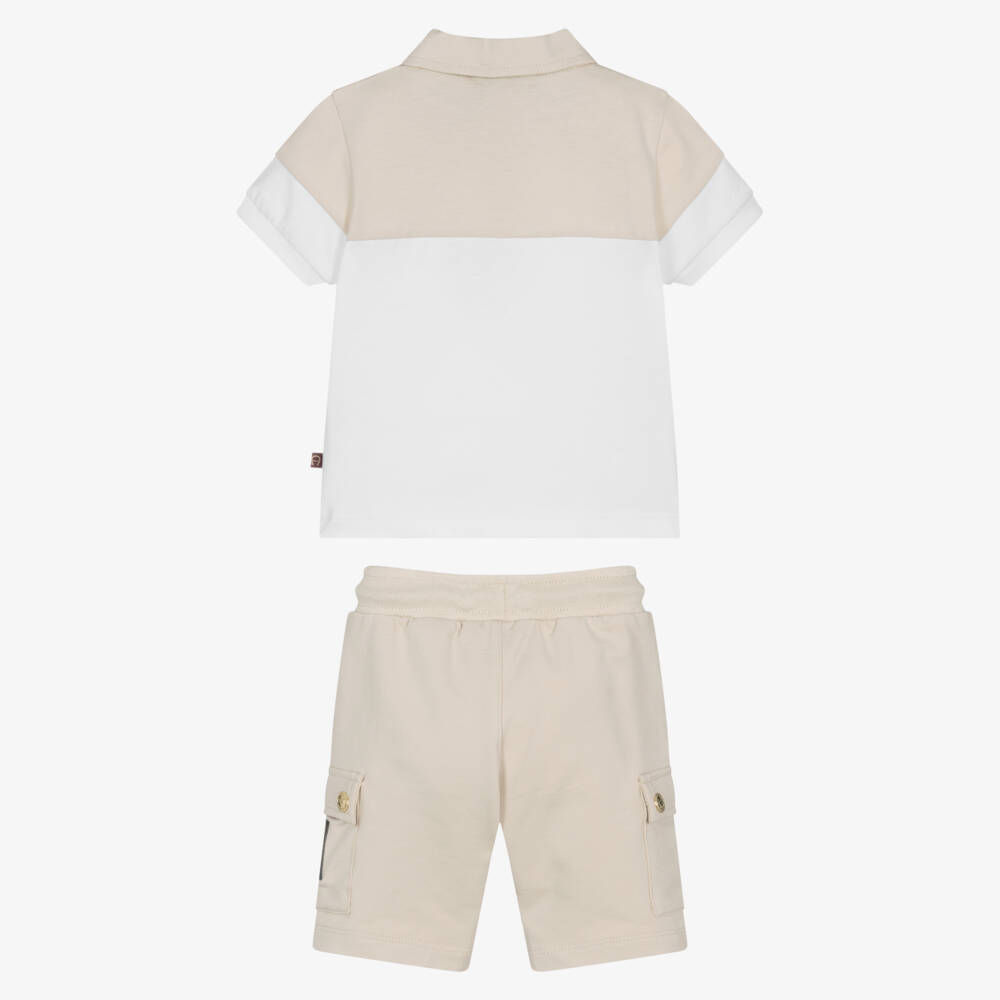 AIGNER-Boys White & Beige Cotton Jersey Shorts Set | Childrensalon