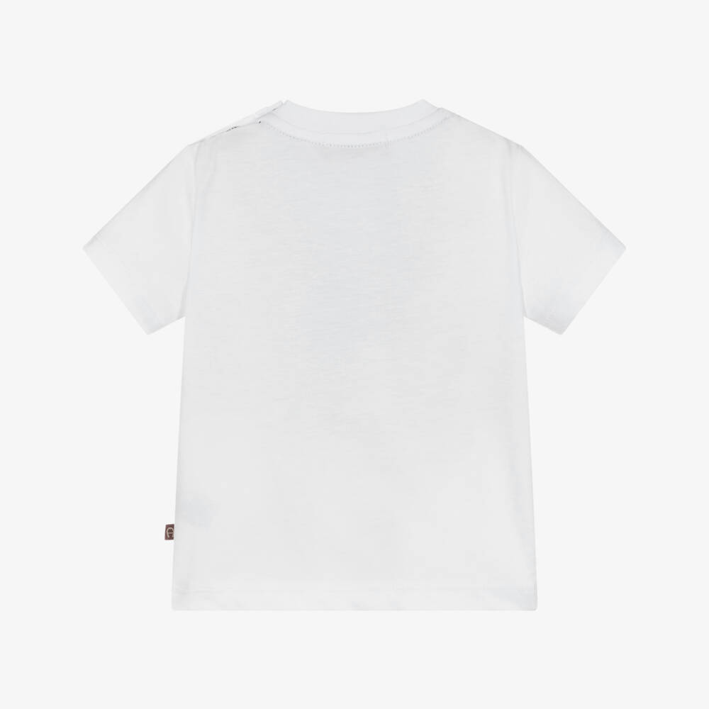 AIGNER-Boys White & Beige Logo Cotton Jersey T-Shirt | Childrensalon