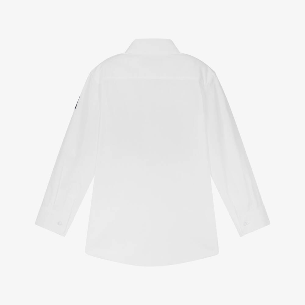 AIGNER-Boys White & Blue Horseshoe Logo Cotton Shirt | Childrensalon