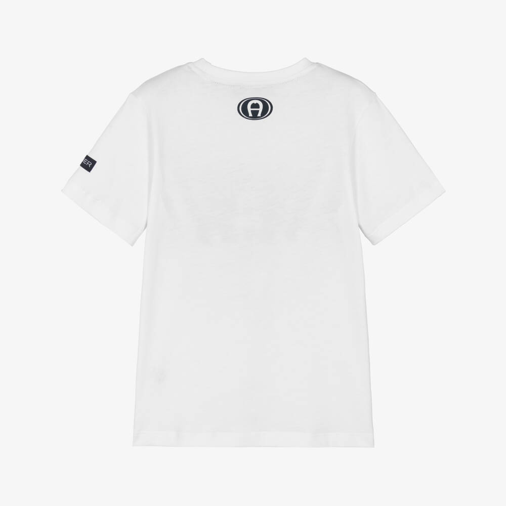 AIGNER-Boys White Cotton Crewneck T-Shirt | Childrensalon
