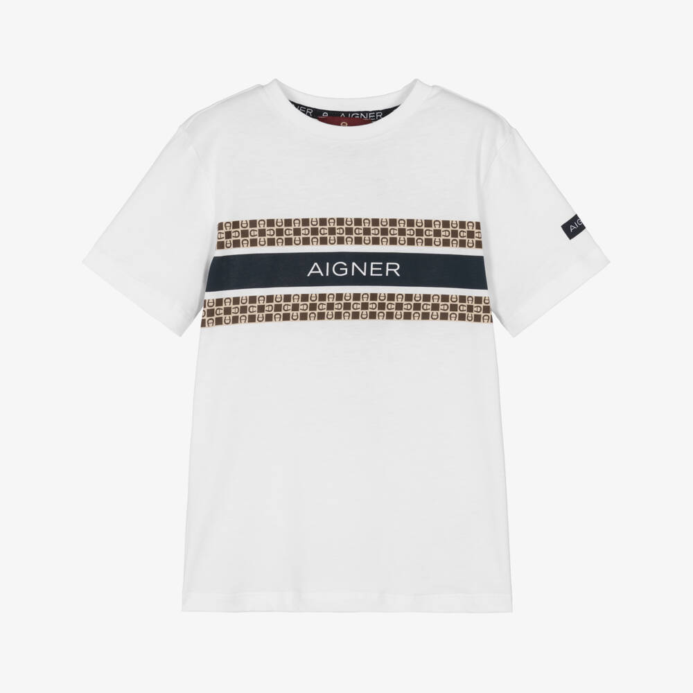 AIGNER-Boys White Cotton Crewneck T-Shirt | Childrensalon