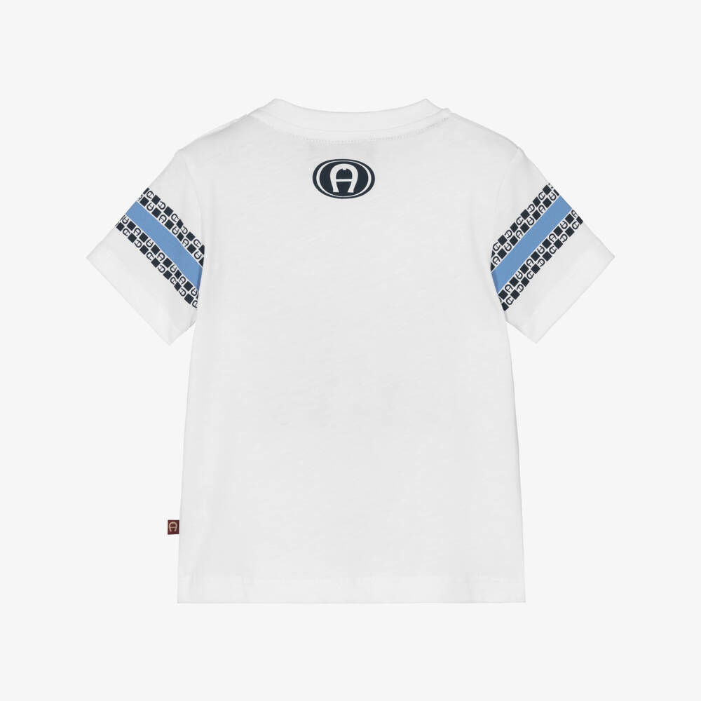 AIGNER-Boys White Cotton Embroidered Logo T-Shirt | Childrensalon