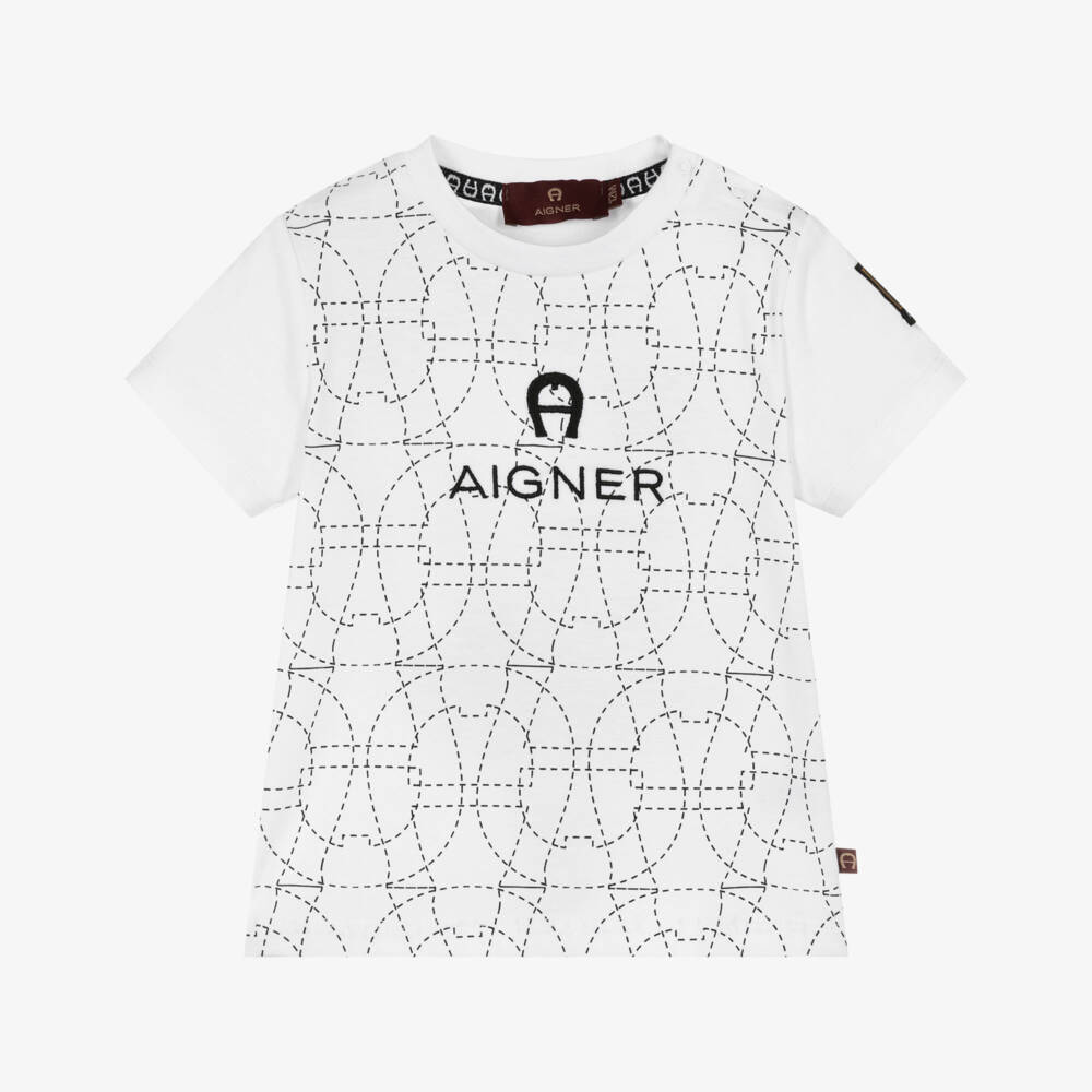 AIGNER-Boys White Cotton Logo Graphic T-Shirt | Childrensalon