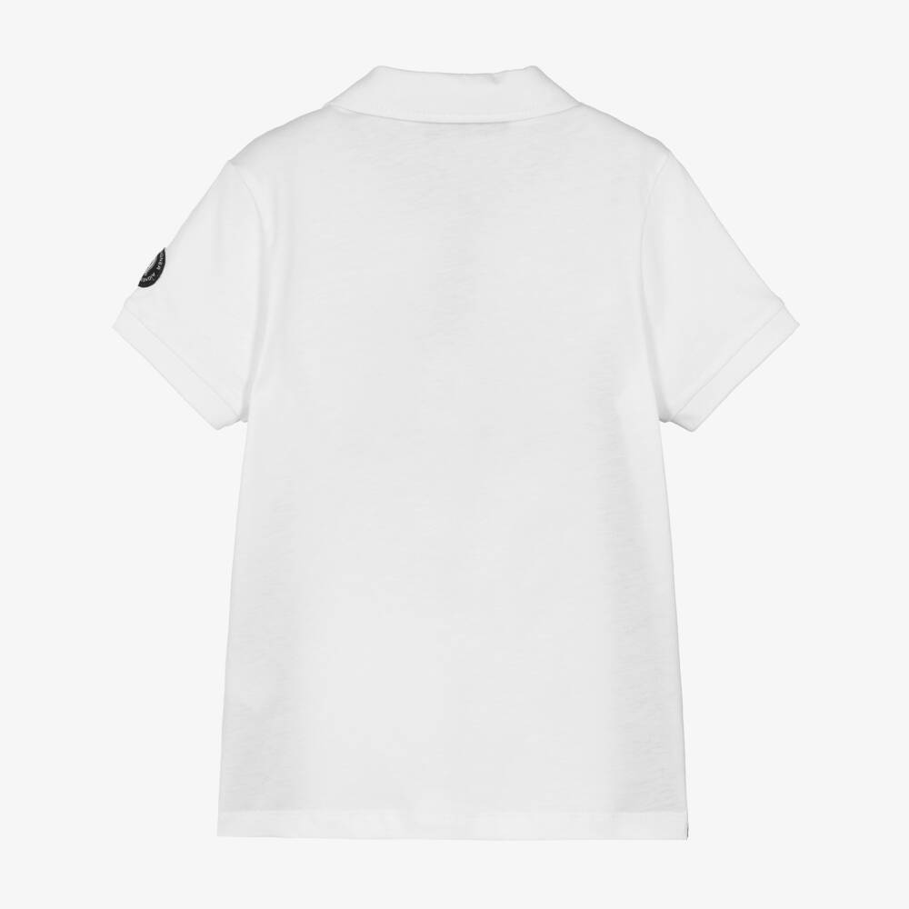AIGNER-Boys White Cotton Polo Shirt with Logo & Stripe | Childrensalon
