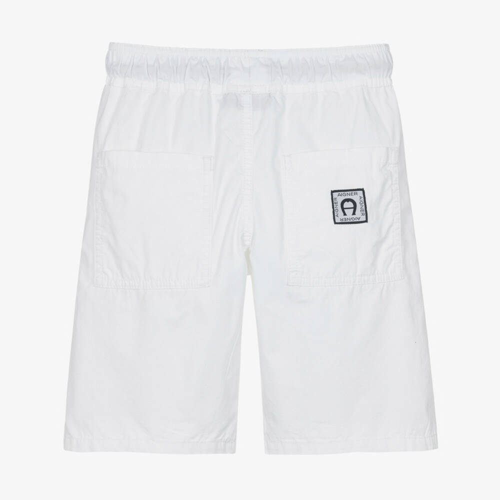 AIGNER-Boys White Cotton Poplin Drawstring Shorts | Childrensalon