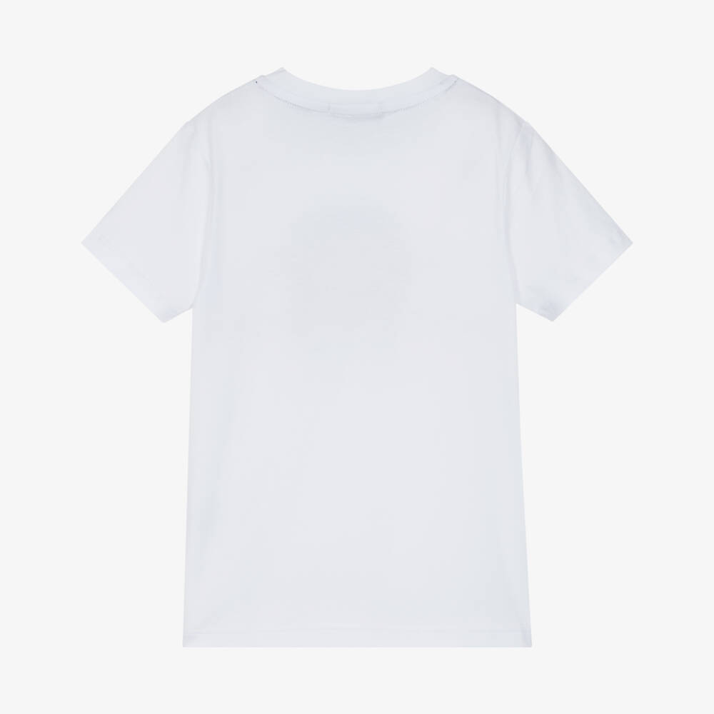 AIGNER-Boys White Cotton & Red Stripe Logo T-Shirt | Childrensalon