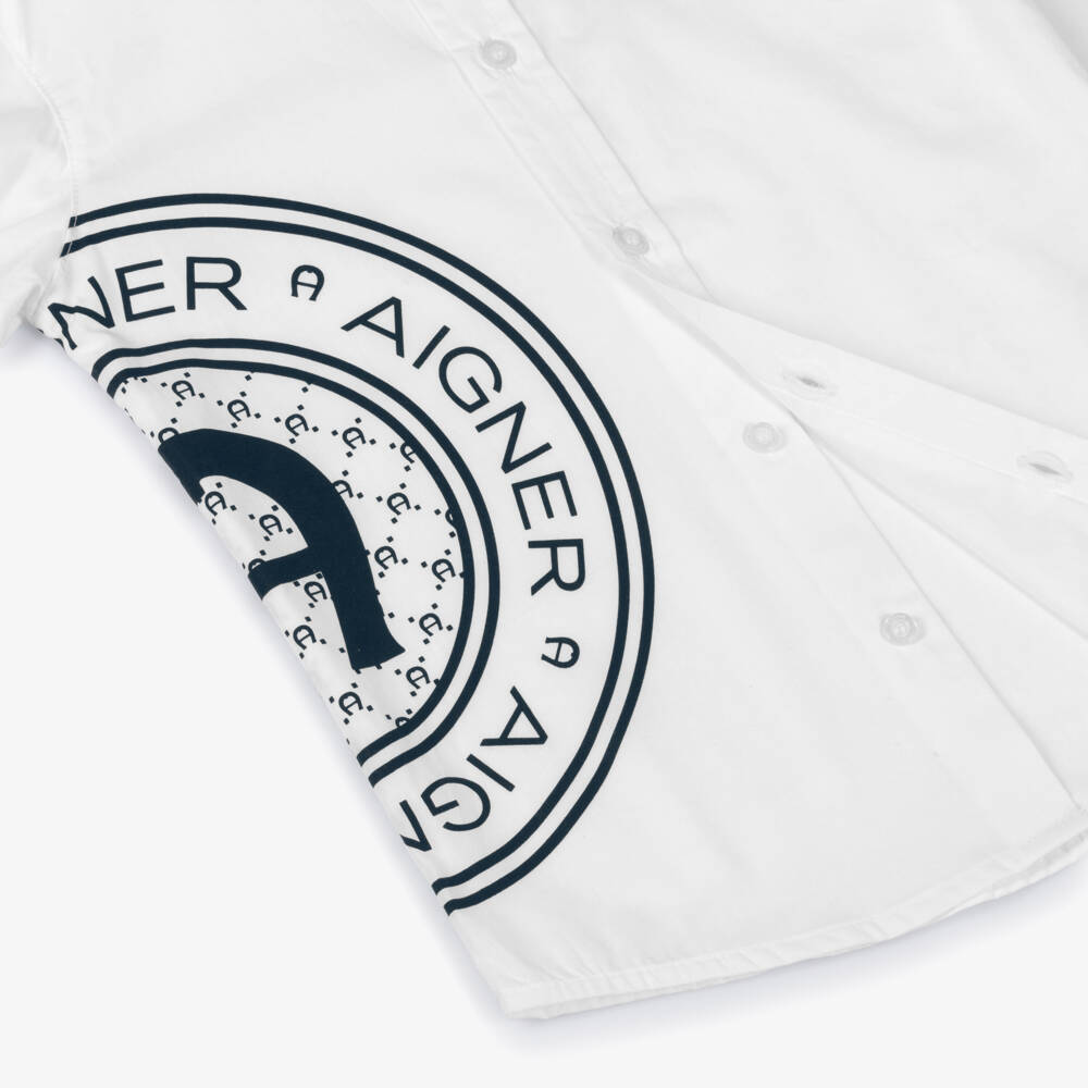 AIGNER-قميص قطن بطبعة شعار لون أبيض للأولاد | Childrensalon