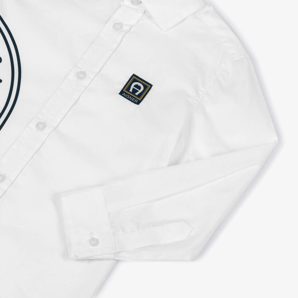 AIGNER-قميص قطن بطبعة شعار لون أبيض للأولاد | Childrensalon