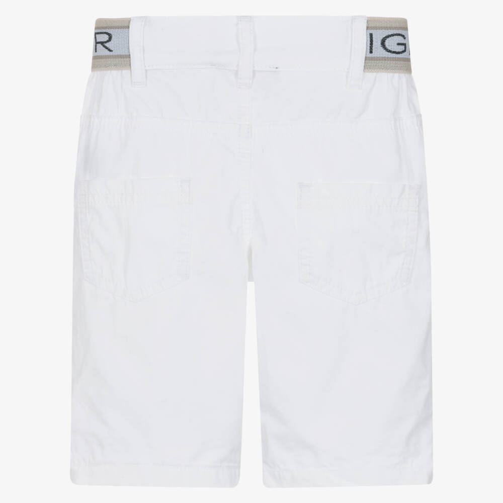AIGNER-Boys White Cotton Shorts with Logo Waistband | Childrensalon