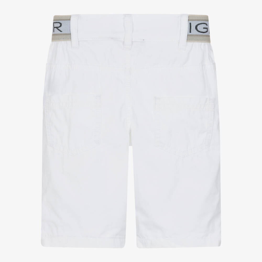 AIGNER-Boys White Cotton Shorts with Logo Waistband | Childrensalon