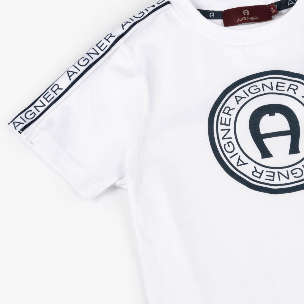 AIGNER-Boys White Cotton T-Shirt | Childrensalon