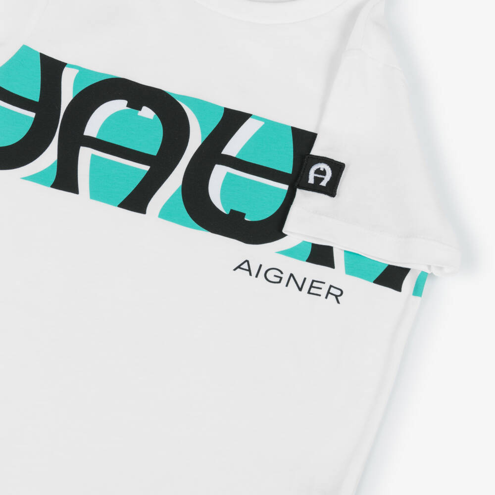 AIGNER-Boys White Cotton T-Shirt | Childrensalon