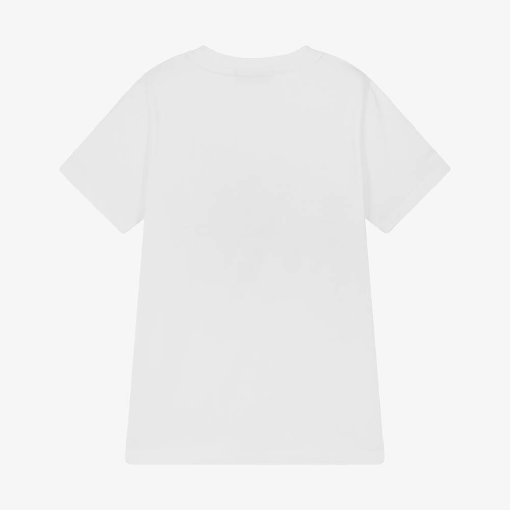 AIGNER-Boys White Cotton T-Shirt with a Blue Logo Pattern | Childrensalon