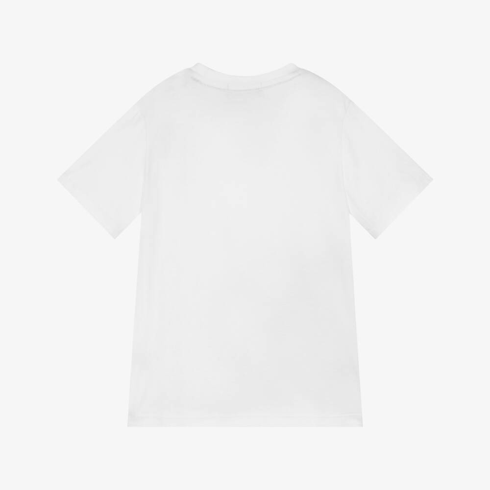 AIGNER-Boys White Cotton T-Shirt with Beige & Navy Blue Logo Print | Childrensalon