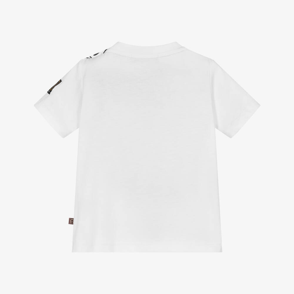 AIGNER-Boys White Cotton T-Shirt with Black Logo Print | Childrensalon