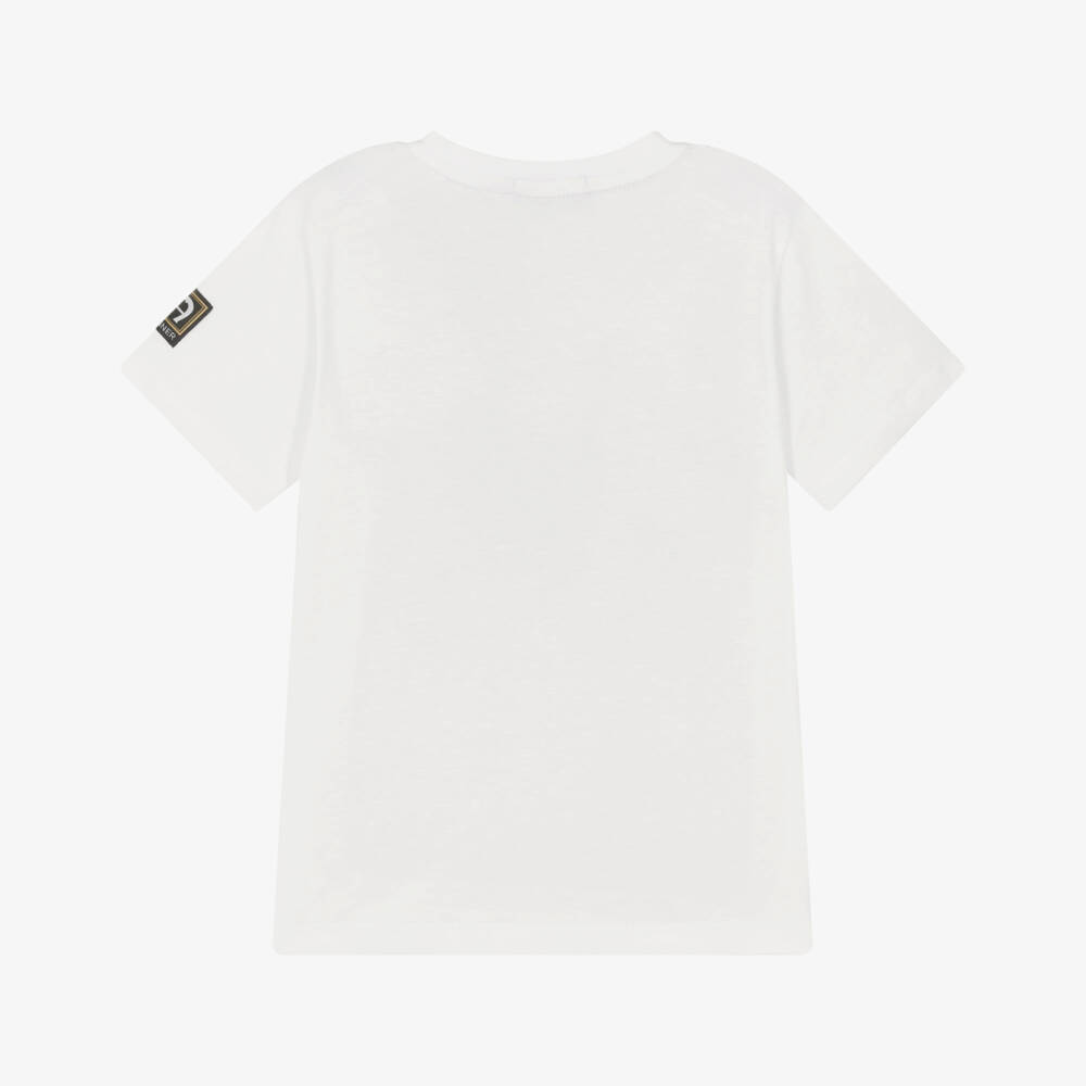 AIGNER-Boys White Cotton T-Shirt with Black Logo Print | Childrensalon