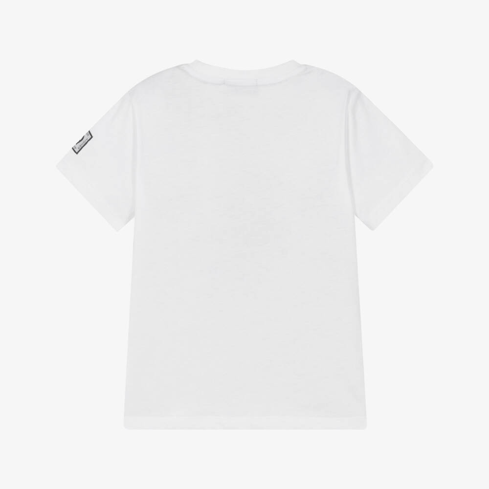 AIGNER-Boys White Cotton T-Shirt with Green & Black Logo Print | Childrensalon