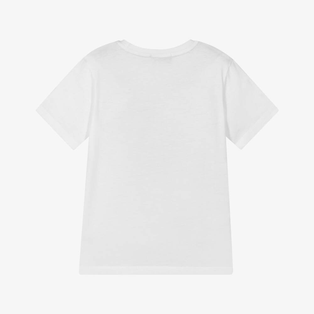 AIGNER-Boys White Cotton T-Shirt with Oversized Logo Print | Childrensalon