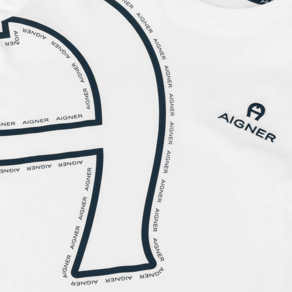 AIGNER-تيشيرت قطن بشعار كبير لون أبيض للأولاد | Childrensalon