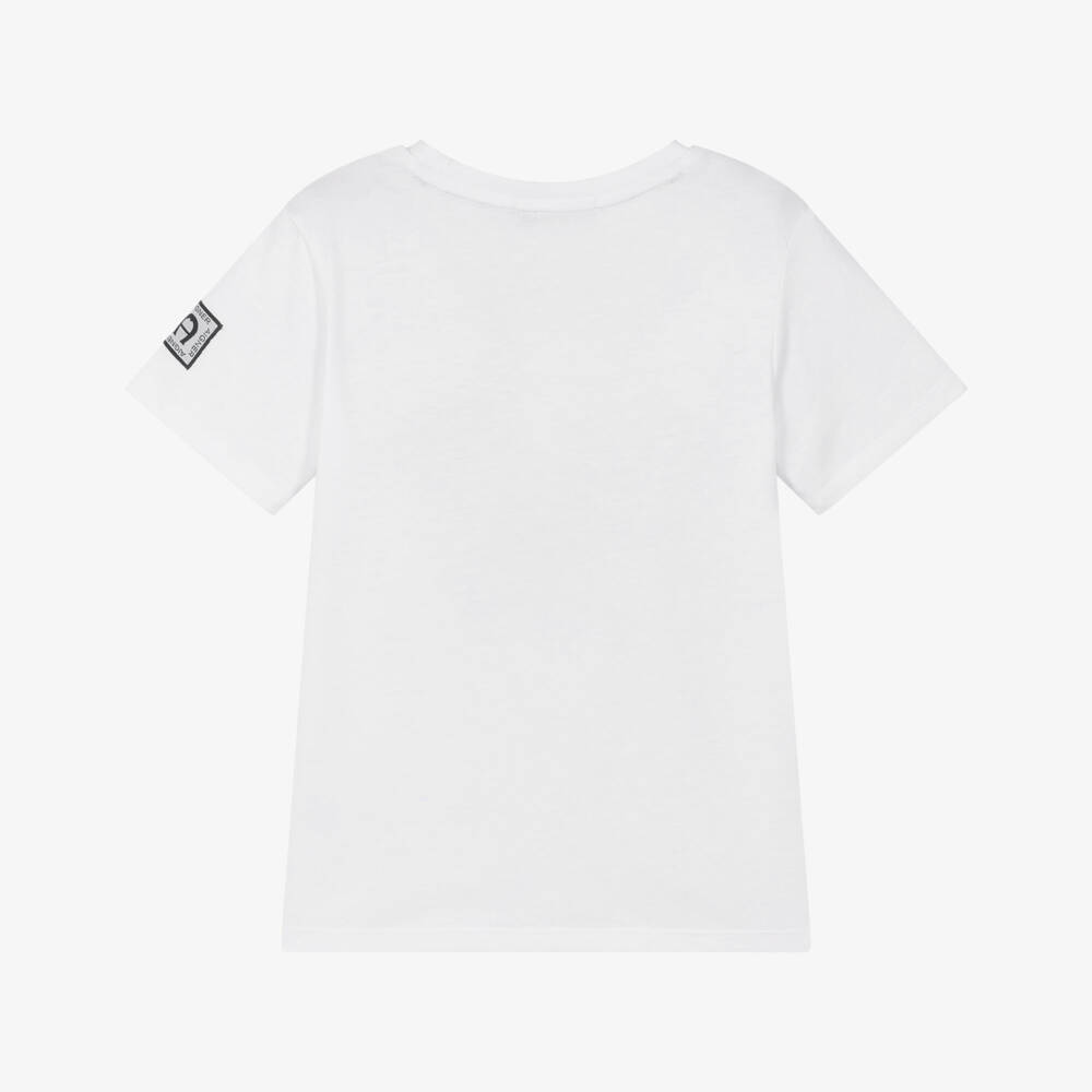AIGNER-Boys White Cotton T-Shirt with Vertical Logo Print | Childrensalon