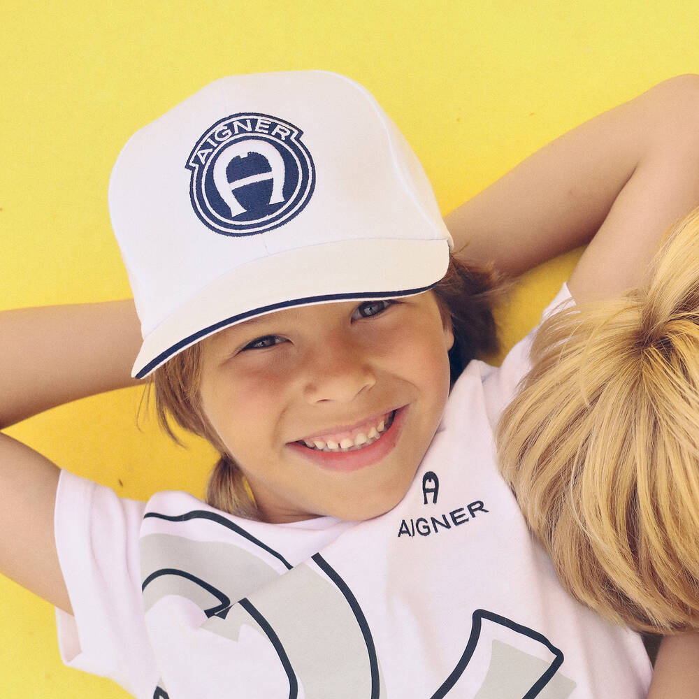AIGNER-Boys White Cotton Twill Cap | Childrensalon