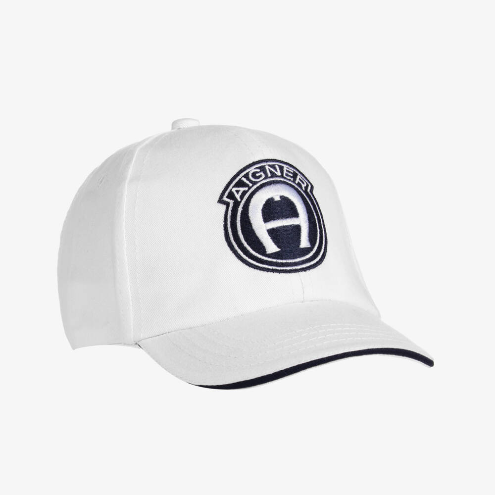 AIGNER-Boys White Cotton Twill Cap | Childrensalon