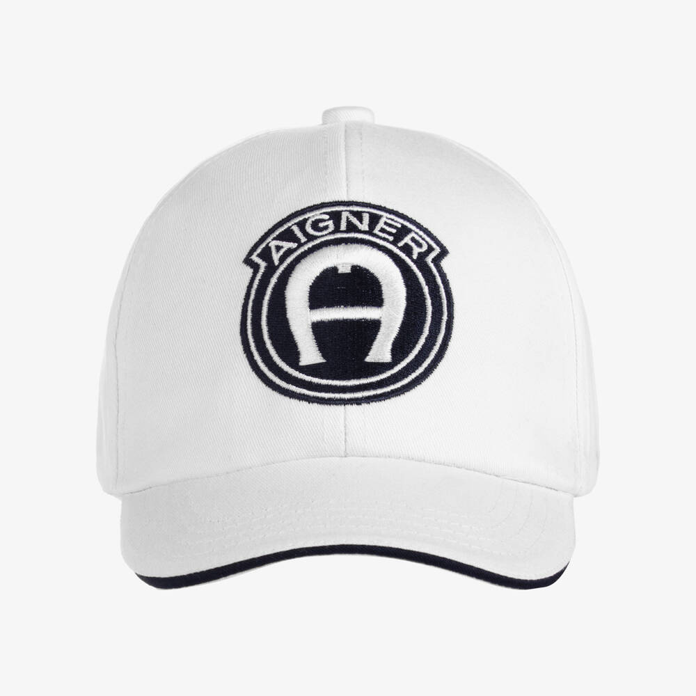 AIGNER-Boys White Cotton Twill Cap | Childrensalon