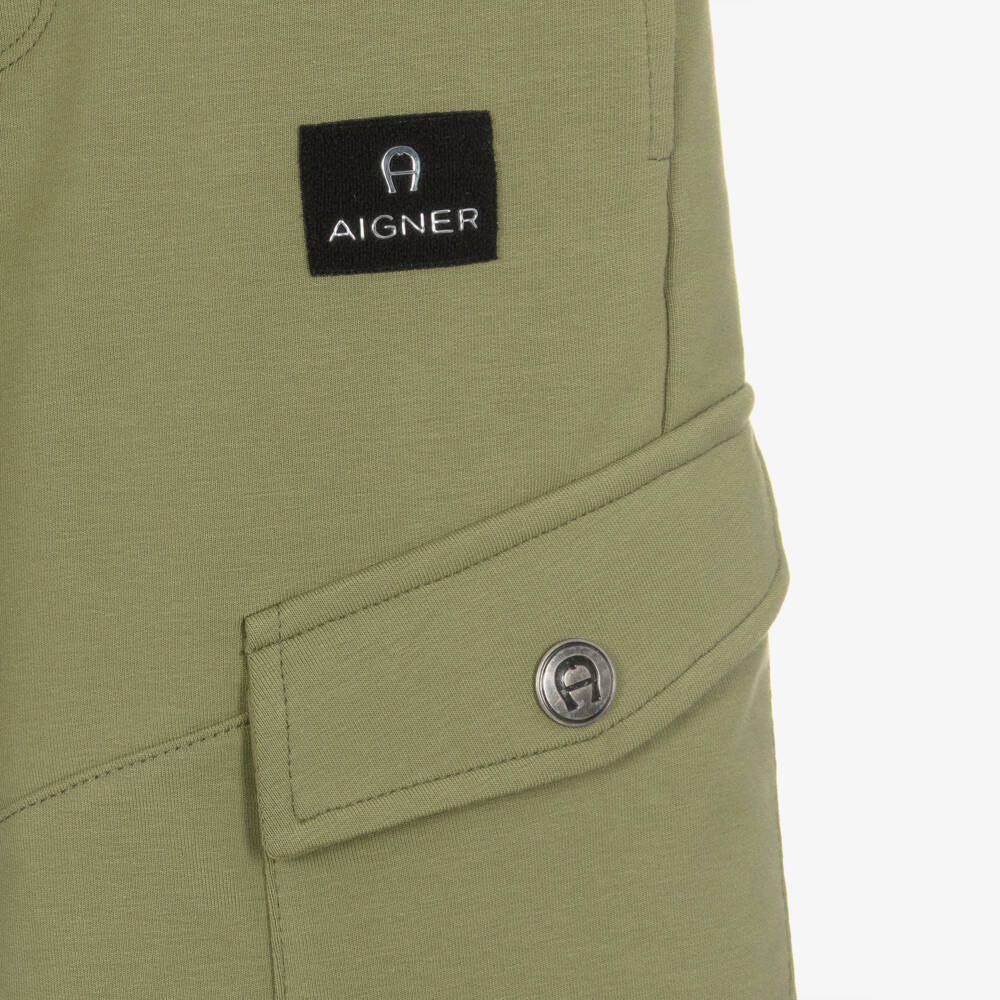 AIGNER-Boys White & Green Cotton A-Logo Shorts Set | Childrensalon